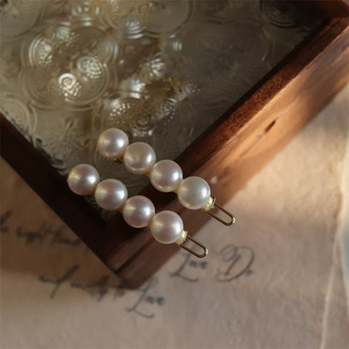 Classic Five-Pearl Hair Barrette Clip